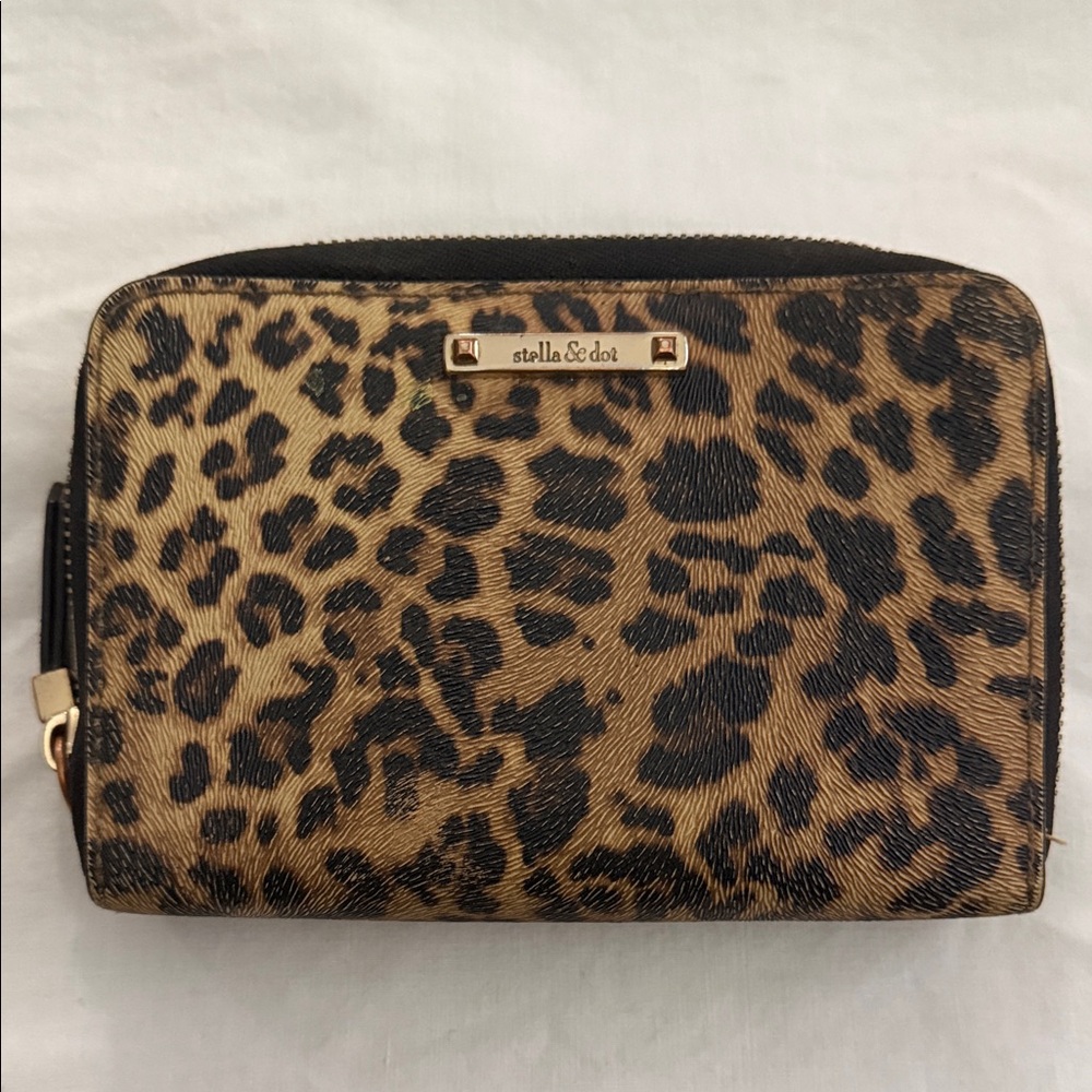 Stella & Dot Animal Print Clutch in Black and Brown